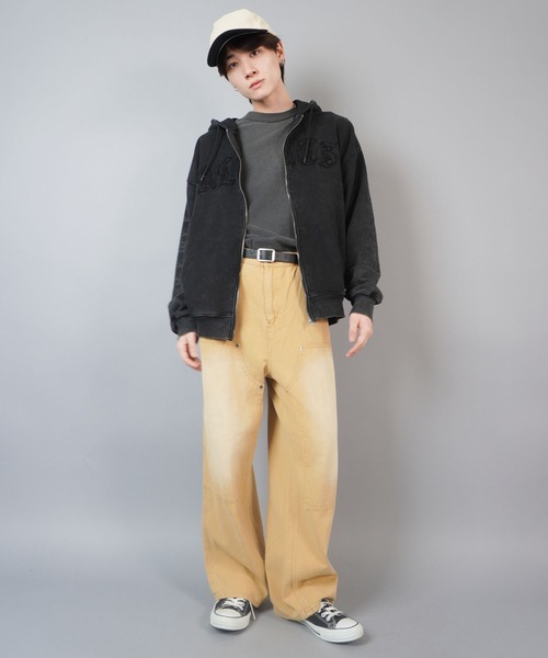 SPINNS（スピンズ） ワイドパンツ パンツ フェード加工バギー