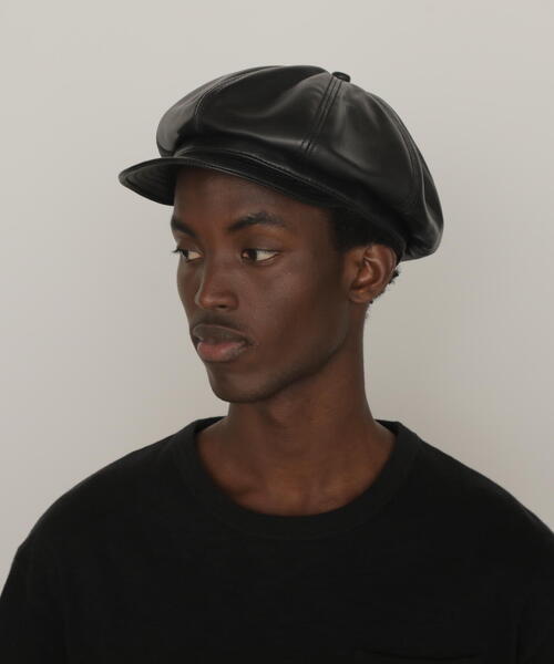 ショット SCHOTT BROS レザー製黒　キャスケット帽 LEATHER NEWSBOY CAP/レザー ニュースボーイキャップ