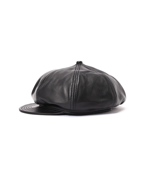 schottブラックレザーキャスケット Schott N.Y.C 帽子 キャスケット Schott/ショット/LEATHER