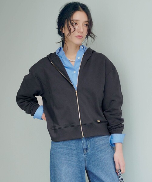 23区新品【VERY3月号掲載/洗える】コットンテリー ジップアップ フーディー 23区 パーカー 「VERY3月号掲載/洗える」コットンテリー ジップ