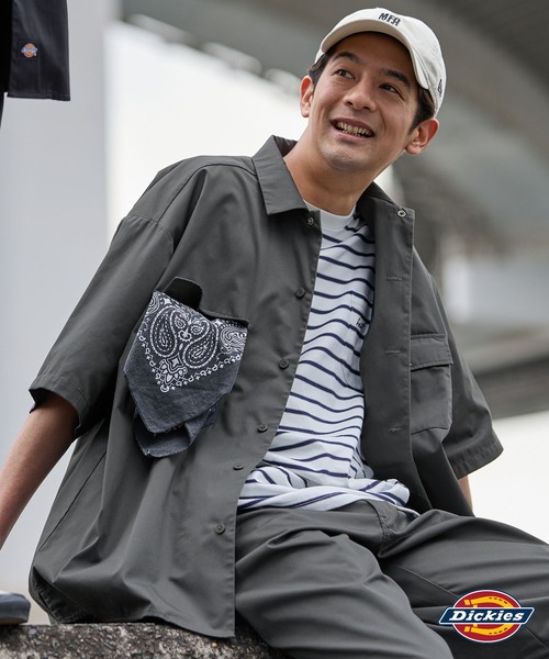 77circa × DICKIES ワークシャツ 半袖シャツ ディッキーズ Dickies/ディッキーズ ワッペン刺繍ツイル半袖ワークシャツ MONO