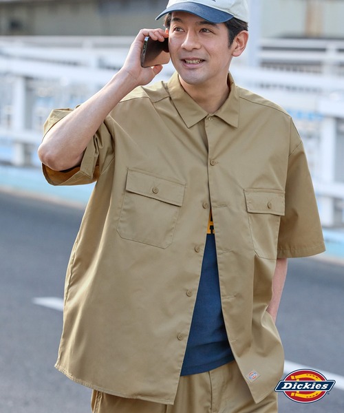 77circa × DICKIES ワークシャツ 半袖シャツ ディッキーズ Dickies/ディッキーズ ワッペン刺繍ツイル半袖ワークシャツ MONO