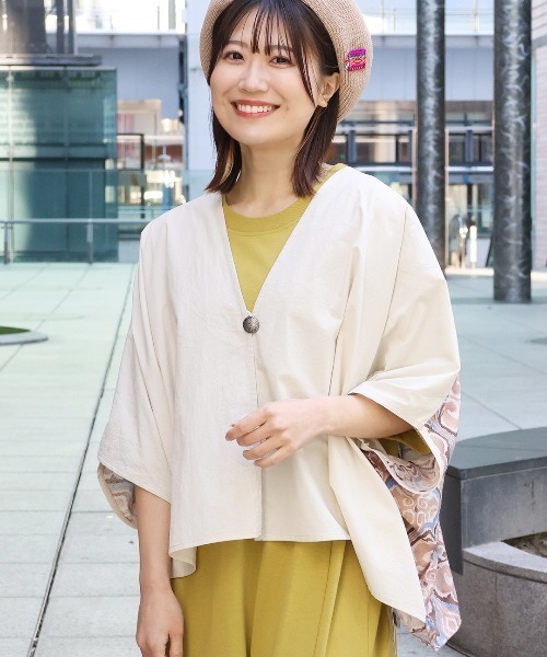 カーディガン コンビスクエアカーディガン レディース
