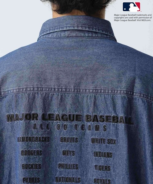 MLB シャツ 「MLB(メジャーリーグベースボール)」刺繍デニムシャツ