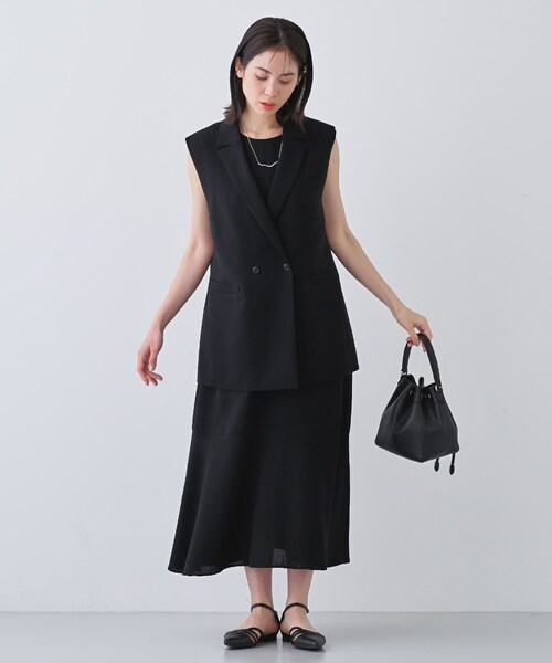 INDIVI ワンピース 「日本製／トリアセテート」ボリュームヘム