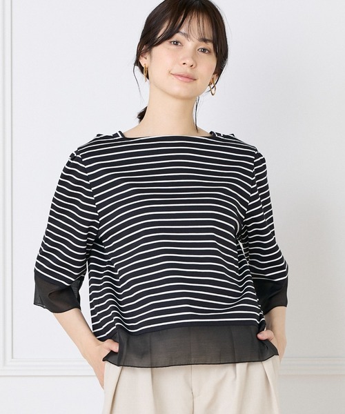 tシャツ スーピマポンチ シアー切替えプルオーバー レディース