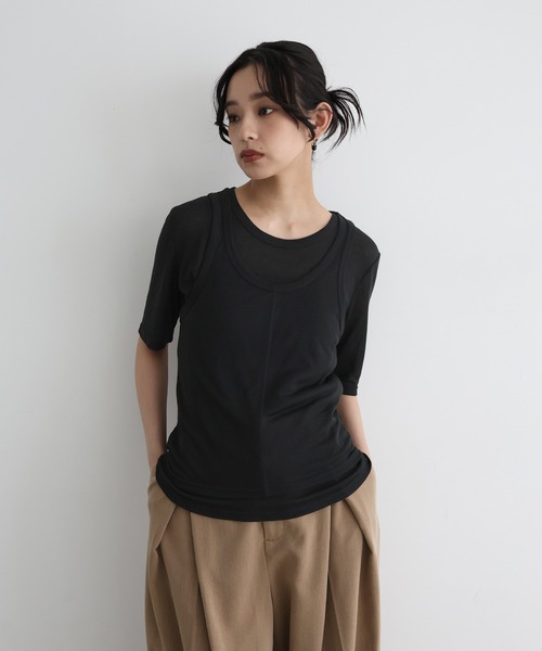 hellam tシャツ タンクレイヤードシアートップス レディース
