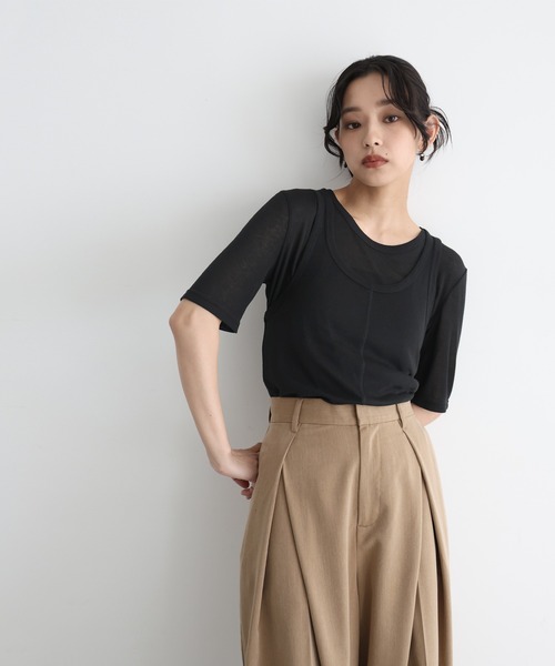 tシャツ タンクレイヤード シアーロングTEE レディース セール】タンクレイヤード シアーロングTEE（Tシャツ/カットソー