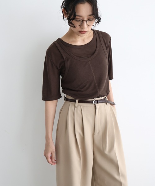 tシャツ シアーヘムカップインタンク レディース hellam tシャツ タンクレイヤードシアートップス レディース
