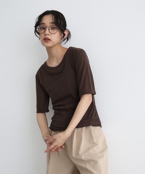 hellam tシャツ タンクレイヤードシアートップス レディース
