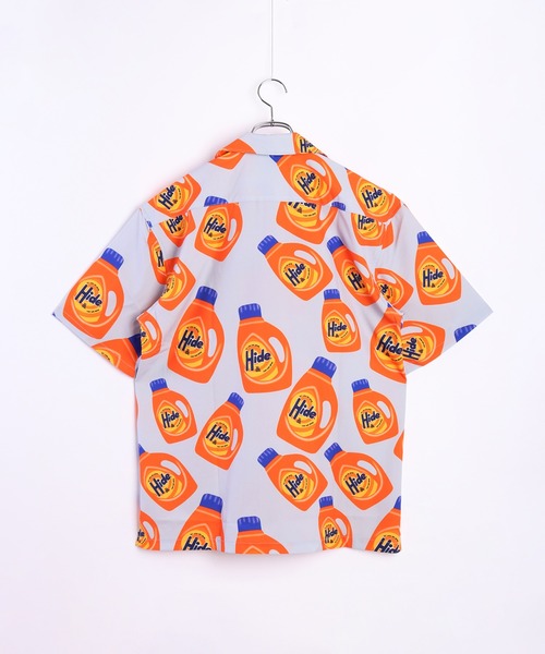 【柄シャツ　オープンカラー　ボタニカル　レトロボタン　オレンジ　茶　古着】 古着 シャツ 柄シャツ 総柄 ボタニカル柄 開襟 オープンカラー