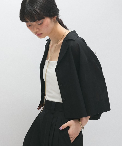 新品未使用品☆ アダムエロペ　ショートスリーブシャツジャケット　ブラック ADAM ET ROPE'（アダムエロペ） ブラウス シャツ 「接触冷感」ショート