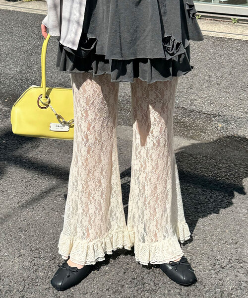 日本未入荷 CHUU★フリルレイヤードリラックスパンツ notch.（ファッション） パンツ レイヤードチュールパンツ