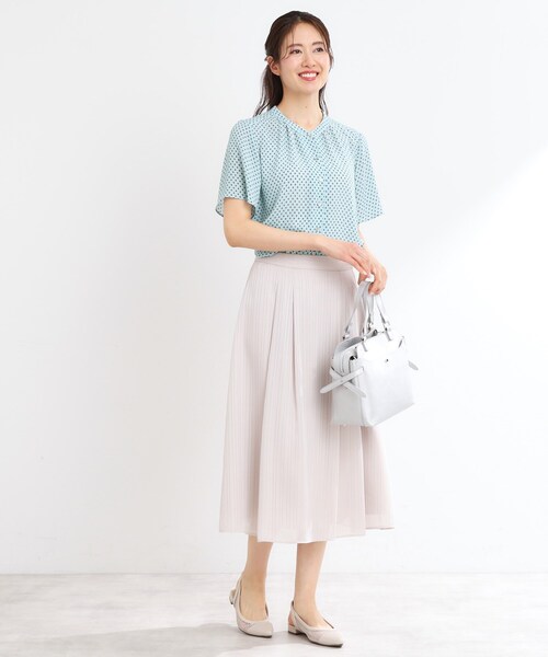 ブラウス シャツ 「接触冷感／マシンウォッシュ可」五分袖コツキプリントブラウス レディース Reflect｜【接触冷感/マシンウォッシュ可】五分袖コツキプリント
