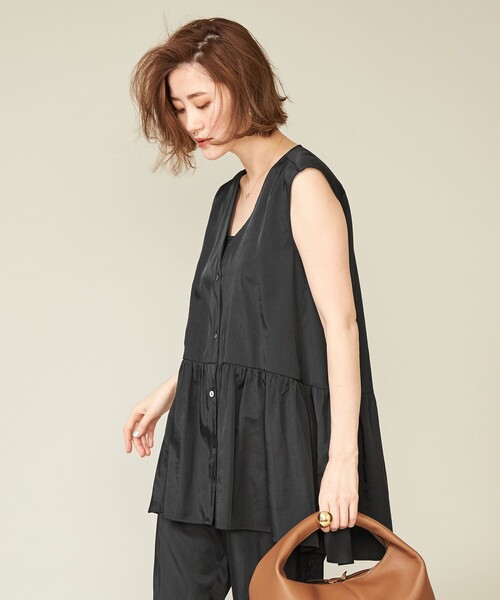 ブラウス シャツ 「conte」サテン ノースリーブブラウス レディース conte ブラウス シャツ 「conte」サテン ノースリーブブラウス