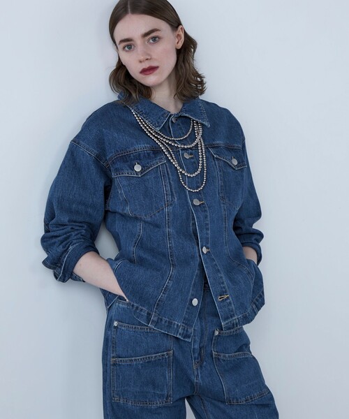 美品 エムズグレイシー ビジューボタン デニム ジャケット ブルー 38 美品 エムズグレイシー ビジューボタン デニム ジャケット ブルー 38