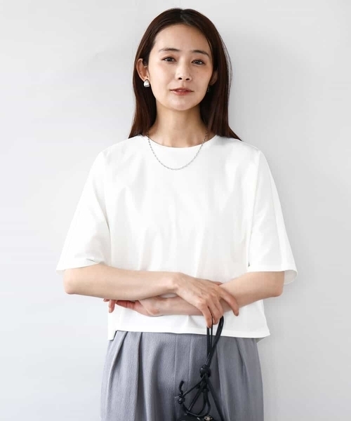 tシャツ クロップド丈ドルマンスリーブカットソー/接触冷感/洗える レディース