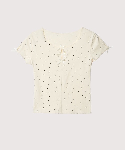 tシャツ Dots Ribbon Deco T レディース