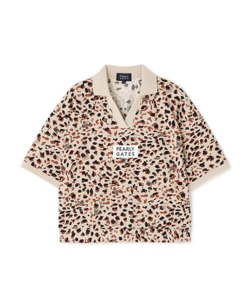ポロシャツ ポロ 「PEARLY GATES」格子ジャージ半袖スキッパーポロシャツ 「ヒョウ柄」 レディース PEARLY GATES ポロシャツ ポロ 「PEARLY GATES」格子ジャージ