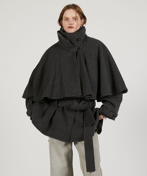 美品✨theory レザー 切替 ウール ケープ コート アウター 黒 Qoo10] ウール ポンチョ コート レディース 軽