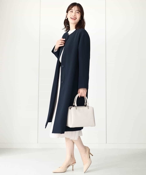 「OFUON」 ノーカラーコート 40 ネイビー レディース_画像5