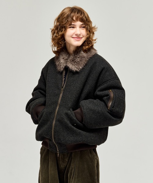 WETTEMPT ファーメルトンフライトジャケット Ｍサイズ　ブラック WETTEMPT ブルゾン アウター FUR-COLLARED MELTON FLIGHT JACKET