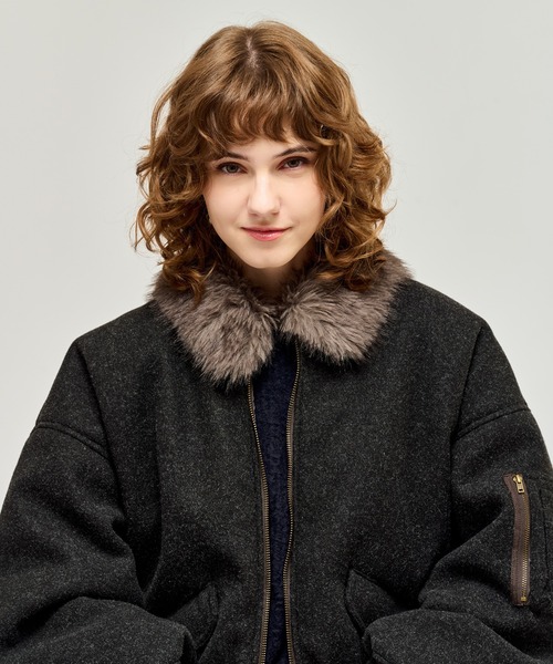 WETTEMPT ファーメルトンフライトジャケット Ｍサイズ　ブラック WETTEMPT ブルゾン アウター FUR-COLLARED MELTON FLIGHT JACKET