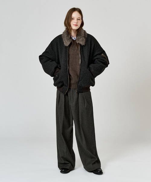 ファーメルトンフライトジャケット WETTEMPT Sサイズ ブラウン 試着のみ WETTEMPT ブルゾン アウター FUR-COLLARED MELTON FLIGHT JACKET