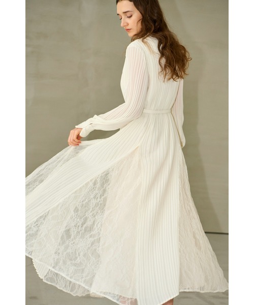 Estella.K ワンピース Alyssa Pleaded Long Dress レーススウィッチ
