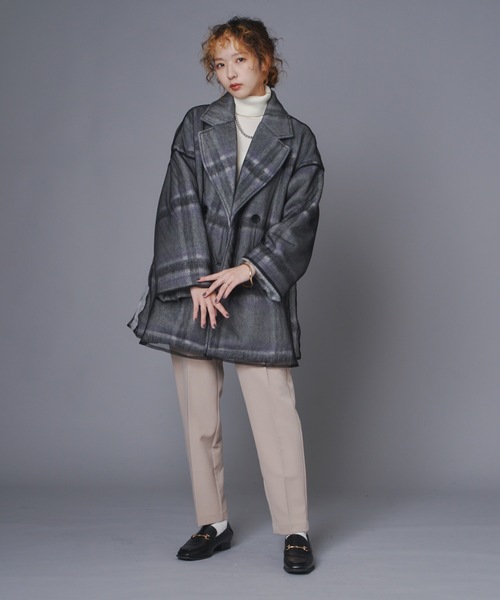 terrace ピーコート pコート シャギーチェックチュールレース