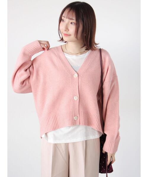 Te chichi TERRASSE カーディガン 起毛ジャカードVネックショート