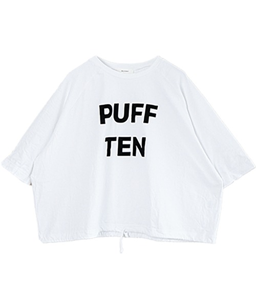 tシャツ パフ天竺　裾ヒモ5分袖プルオーバー プリント(PUFF TEN) レディースの画像