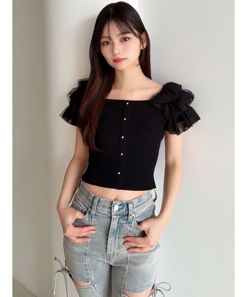 ショルダーフリルトップス⭐︎黒F RESEXXY（リゼクシー） ニット セーター ショルダーフリルニット