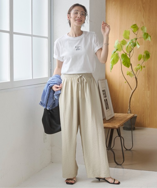 ANGIE ワイドパンツ パンツ 接触冷感 レーヨン混 イージーワイドパンツ