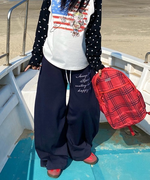 ワイドパンツ スウェットパンツ ジャージ 水玉パッチワークスウェット