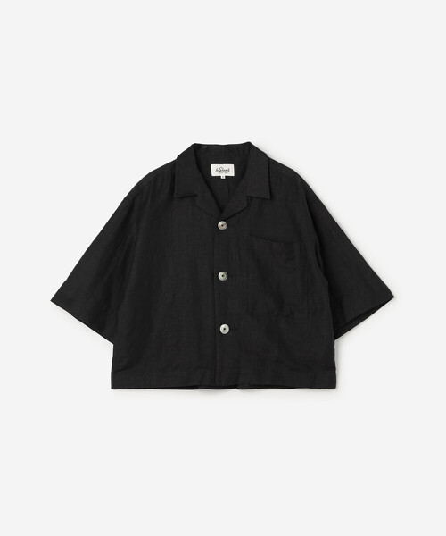 ブラウス シャツ LE GLAZIK | リネンポリエステル オープンカラー半袖シャツ WOMEN レディースの画像