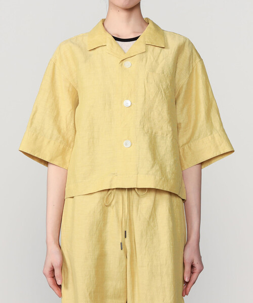 ブラウス シャツ LE GLAZIK | リネンポリエステル オープンカラー半袖シャツ WOMEN レディースの画像