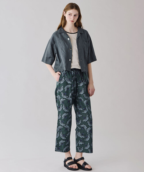 ブラウス シャツ LE GLAZIK | リネンポリエステル オープンカラー半袖シャツ WOMEN レディースの画像