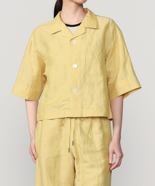 ブラウス シャツ LE GLAZIK | リネンポリエステル オープンカラー半袖シャツ WOMEN レディースの画像