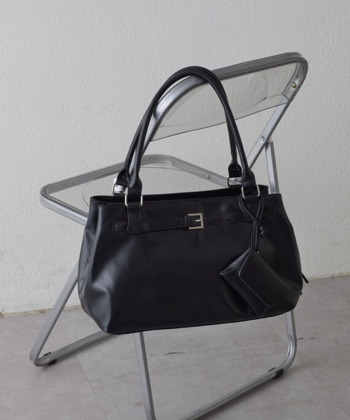 トートバッグ :「ZOZO限定」「ONOFF使用可能！A4サイズ収納可能！」ポーチ付きベルトデザインBAG レディースの画像