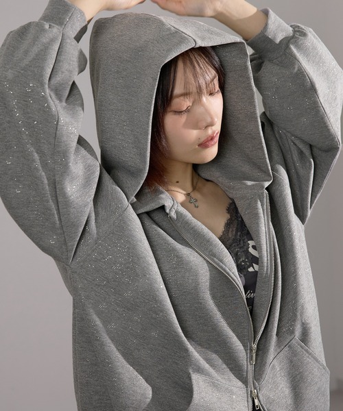 美品【一回着用】【Lサイズ】【グレー】【STARS】【2023】パーカー apres jour mignon（アプレジュールミニョン） ジップアップパーカー