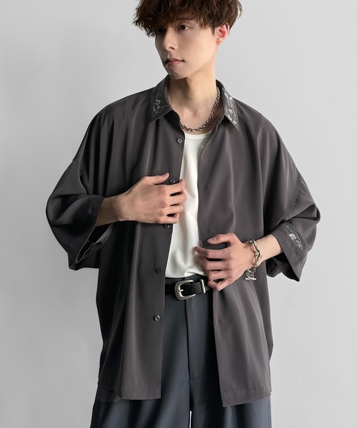 「Classical Origin」 7分袖シャツ LARGE カーキ メンズ_画像7