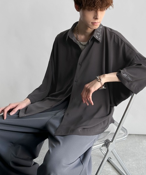 「Classical Origin」 7分袖シャツ LARGE カーキ メンズ_画像9