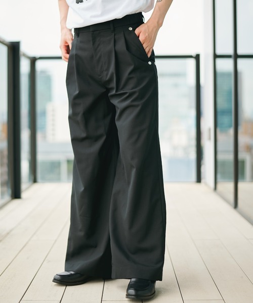 CONZ ワイドパンツ スラックス double pleated wide leg trousers