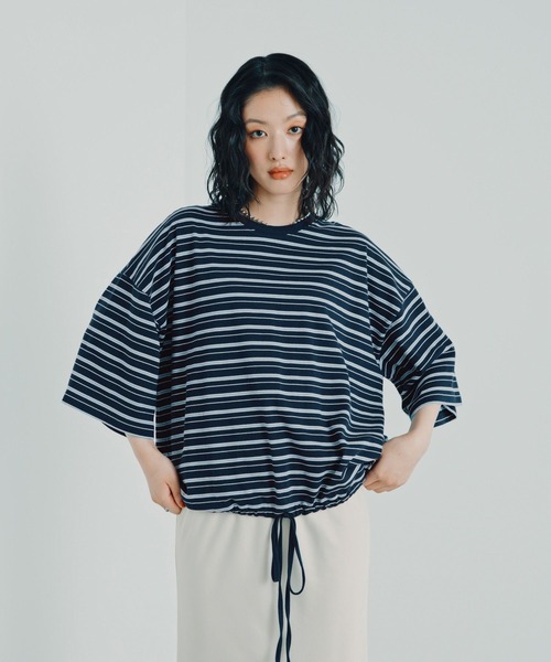 LEPSIM（レプシィム） tシャツ 半袖 ドロストボーダー6分袖プル