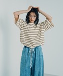 tシャツ 半袖 ドロストボーダー6分袖プルオー...の詳細画像1