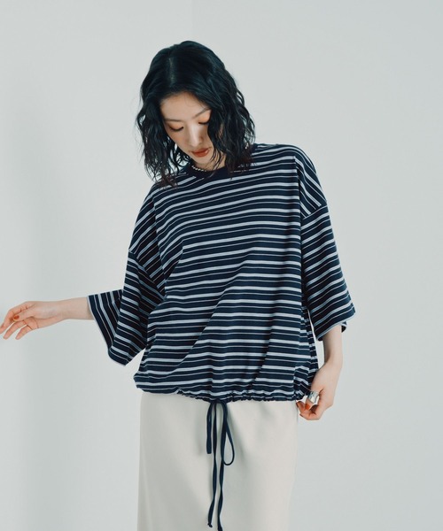 ボーダートップス LEPSIM（レプシィム） tシャツ 半袖 ドロストボーダー6分袖プル