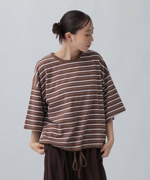 LEPSIM（レプシィム） tシャツ 半袖 ドロストボーダー6分袖プル
