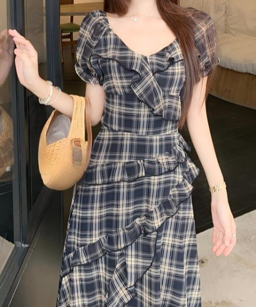 ワンピース 半袖 フリルチェック柄ワンピース : ZOZOTOWN Yahoo!店 