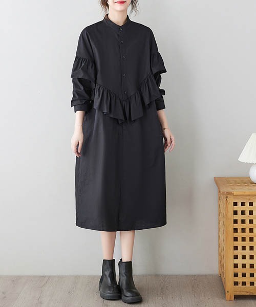 ブラック フリル ボリューム ワンピース vi-1126 gossip!ロサンゼルス ワンピース フリル ボリュームワンピース